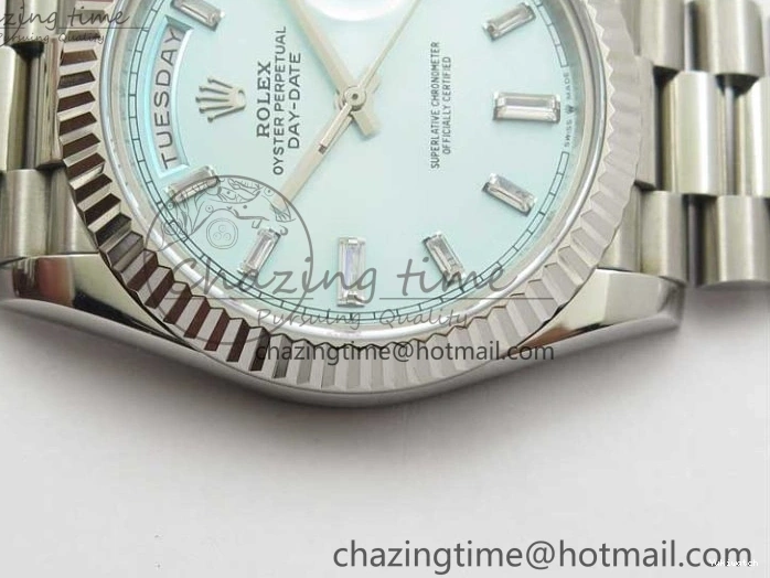 40mm Dial 904 President Ice on Markers T 228239 Blue Crystal SS A2836 Bracelet Dial New SS Version BP Day-Date 0330